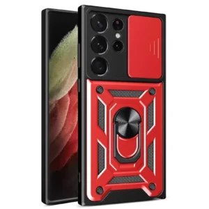 Newface Samsung Galaxy S23 Ultra Kılıf Pars Lens Yüzüklü Silikon - Kırmızı