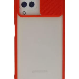 Newface Samsung Galaxy A22 Kılıf Palm Buzlu Kamera Sürgülü Silikon - Kırmızı