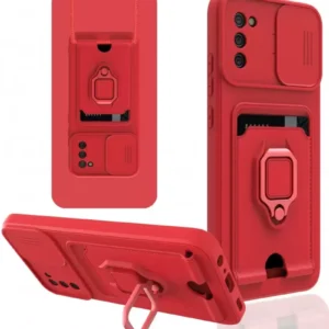 Newface Samsung Galaxy A03s Kılıf Zuma Kartvizitli Yüzüklü Silikon - Kırmızı