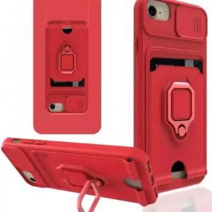 Newface İphone 7 Kılıf Zuma Kartvizitli Yüzüklü Silikon - Kırmızı