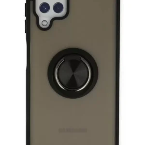 Newface Samsung Galaxy A22 Kılıf Montreal Yüzüklü Silikon Kapak - Siyah