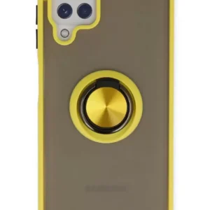 Newface Samsung Galaxy A22 Kılıf Montreal Yüzüklü Silikon Kapak - Sarı