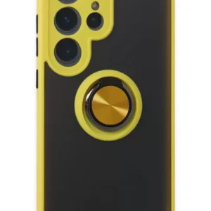 Newface Samsung Galaxy S24 Ultra Kılıf Montreal Yüzüklü Silikon Kapak - Sarı