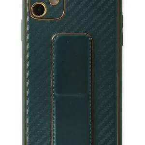 Newface İphone 12 Kılıf Coco Karbon Standlı Kapak - Yeşil