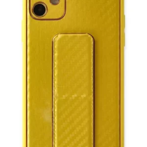 Newface İphone 12 Kılıf Coco Karbon Standlı Kapak - Sarı