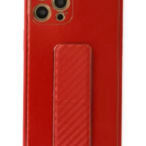 Newface İphone 12 Pro Kılıf Coco Karbon Standlı Kapak - Kırmızı