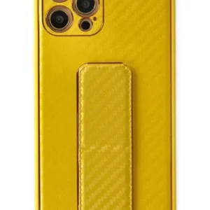 Newface İphone 12 Pro Kılıf Coco Karbon Standlı Kapak - Sarı