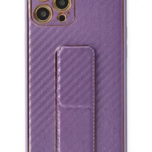 Newface İphone 12 Pro Kılıf Coco Karbon Standlı Kapak - Mor