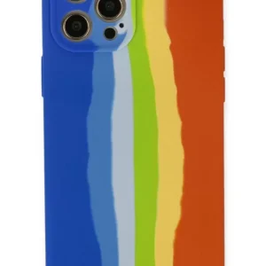 Newface İphone 12 Pro Kılıf Ebruli Lansman Silikon - Mavi-turuncu