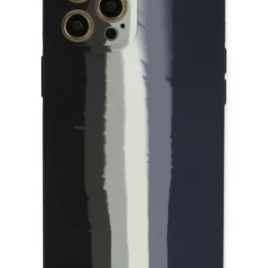 Newface İphone 12 Pro Max Kılıf Ebruli Lansman Silikon - Siyah-lacivert