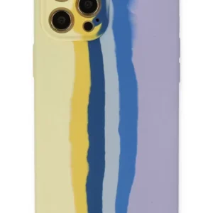 Newface İphone 12 Pro Max Kılıf Ebruli Lansman Silikon - Sarı-lila