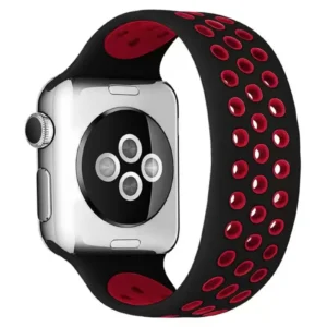 Newface Apple Watch 38mm Ayarlı Delikli Silikon Kordon - Siyah-kırmızı