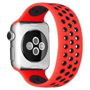 Newface Apple Watch 38mm Ayarlı Delikli Silikon Kordon - Kırmızı-siyah