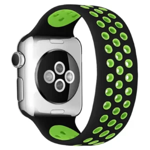 Newface Apple Watch 38mm Ayarlı Delikli Silikon Kordon - Siyah-yeşil