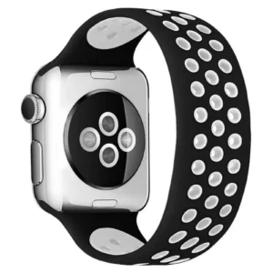 Newface Apple Watch 38mm Ayarlı Delikli Silikon Kordon - Siyah-beyaz