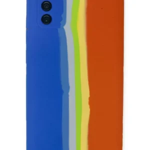 Newface Samsung Galaxy A03s Kılıf Ebruli Lansman Silikon - Mavi-turuncu