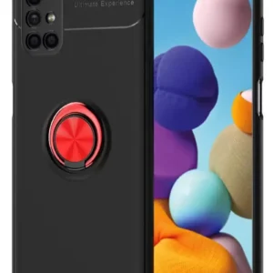 Newface Samsung Galaxy M51 Kılıf Range Yüzüklü Silikon - Siyah-kırmızı