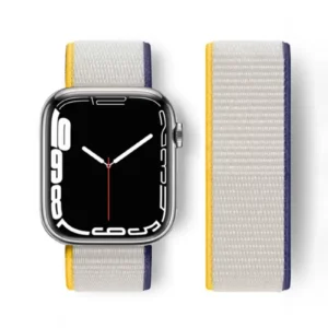 Newface Apple Watch 38mm Hasırlı Cırtcırtlı Kordon - Sarı-beyaz