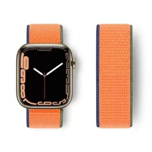 Newface Apple Watch 38mm Hasırlı Cırtcırtlı Kordon - Lacivert-turuncu