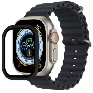 Newface Apple Watch Ultra 49mm Alüminyum Kasa Cam Ekran Koruyucu - Siyah