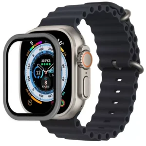 Newface Apple Watch Ultra 49mm Alüminyum Kasa Cam Ekran Koruyucu - Gri