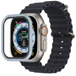 Newface Apple Watch Ultra 49mm Alüminyum Kasa Cam Ekran Koruyucu - Mavi
