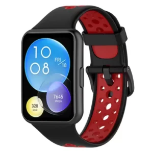 Newface Huawei Watch Fit 2 Spor Delikli Kordon - Siyah-kırmızı