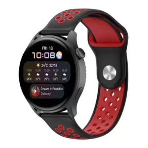 Newface Watch 22mm Spor Delikli Kordon - Siyah-kırmızı