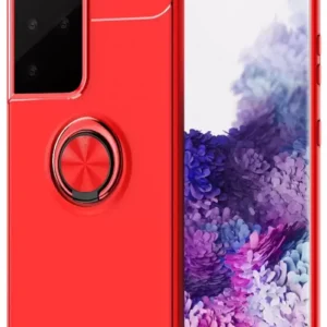 Newface Samsung Galaxy S21 Ultra Kılıf Range Yüzüklü Silikon - Kırmızı