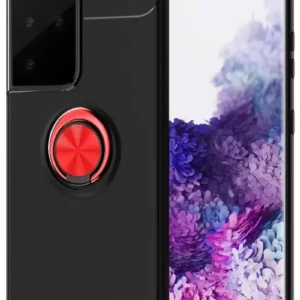 Newface Samsung Galaxy S21 Ultra Kılıf Range Yüzüklü Silikon - Siyah-kırmızı