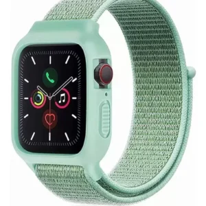 Newface Apple Watch 38mm Hasırlı Cırtcırtlı Kasalı Kordon - Turkuaz