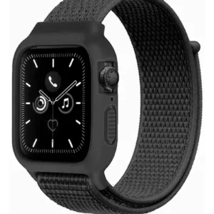 Newface Apple Watch 38mm Hasırlı Cırtcırtlı Kasalı Kordon - Siyah