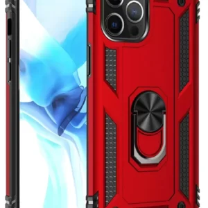 Newface İphone 12 Pro Max Kılıf Sofya Yüzüklü Silikon Kapak - Kırmızı