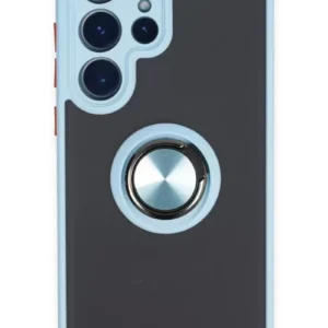 Newface Samsung Galaxy S23 Ultra Kılıf Montreal Yüzüklü Silikon Kapak - Buz Mavi