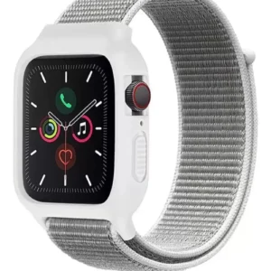 Newface Apple Watch 38mm Hasırlı Cırtcırtlı Kasalı Kordon - Beyaz