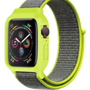 Newface Apple Watch 38mm Hasırlı Cırtcırtlı Kasalı Kordon - Yeşil