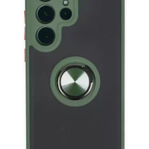 Newface Samsung Galaxy S23 Ultra Kılıf Montreal Yüzüklü Silikon Kapak - Yeşil