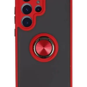 Newface Samsung Galaxy S23 Ultra Kılıf Montreal Yüzüklü Silikon Kapak - Kırmızı