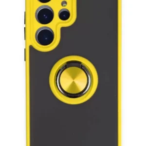 Newface Samsung Galaxy S23 Ultra Kılıf Montreal Yüzüklü Silikon Kapak - Sarı
