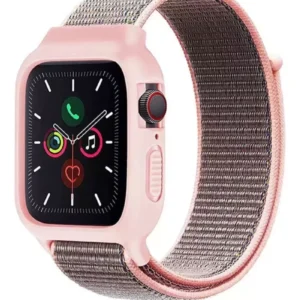 Newface Apple Watch 38mm Hasırlı Cırtcırtlı Kasalı Kordon - Pembe