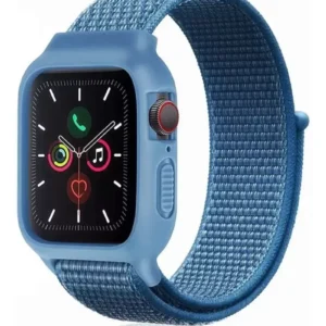 Newface Apple Watch 38mm Hasırlı Cırtcırtlı Kasalı Kordon - Mavi