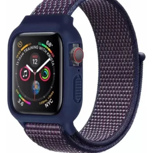 Newface Apple Watch 38mm Hasırlı Cırtcırtlı Kasalı Kordon - Lacivert-mürdüm