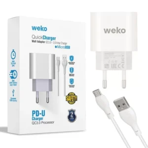 Weko Wk-21441 Pdu Qc 3.0 Amper Telefon Şarj Adaptörü + Micro Usb Kablo