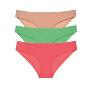 3 adet Süper Eko Set Likralı Kadın Slip Külot Ten Yeşil Fuşya