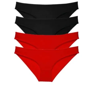 4 adet Süper Eko Set Likralı Kadın Slip Külot Siyah Kırmızı