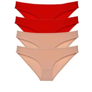 4 adet Eko Set Likralı Kadın Slip Külot Kırmızı Ten