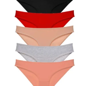 5 adet Süper Eko Set Likralı Kadın Slip Külot Siyah Kırmızı Ten Gri Pudra