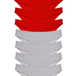 8 adet Süper Eko Set Likralı Kadın Slip Külot Kırmızı Gri