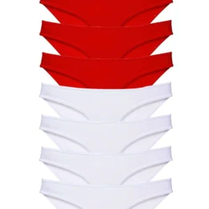 8 adet Süper Eko Set Likralı Kadın Slip Külot Kırmızı Beyaz