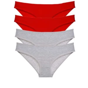4 adet Eko Set Likralı Kadın Slip Külot Kırmızı Gri